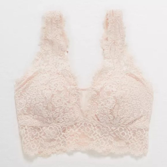 Aerie Eyelash Lace Plunge Bralette - Cheeky Peach - Picture 1 of 8